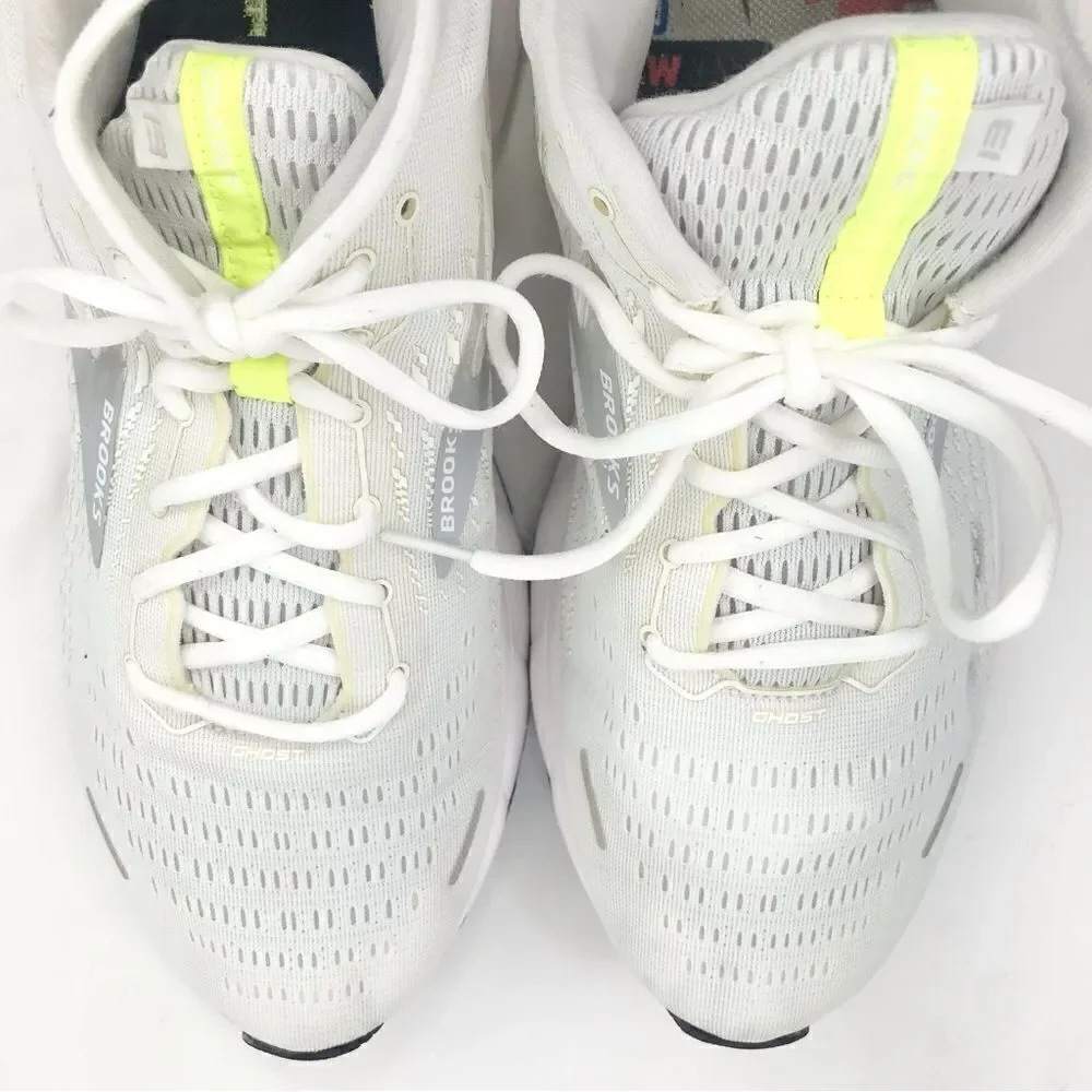 Brooks White Neon Ghost 13 Loft DNA Sole Lace Up Running Athletic Shoes